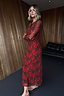 Thumbnail for Red Leopard Bow Mesh Dress in sheer mesh with a bold leopard bow print, featuring long sleeves and a midaxi length.