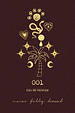 NFD Eau De Parfum 001 graphic featuring gold celestial icons and a palm tree on a dark brown background.