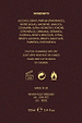 NFD Eau De Parfum 001 ingredient list and safety icons in gold text on a dark, textured background.