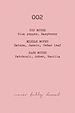 NFD Eau De Parfum 002 fragrance notes graphic on a pink background, listing pink pepper, raspberry, jasmine and vanilla.