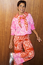 Red Bandana Wide Leg Trousers Petite in a knit fabric with contrast pink hems, styled as a matching co-ord.