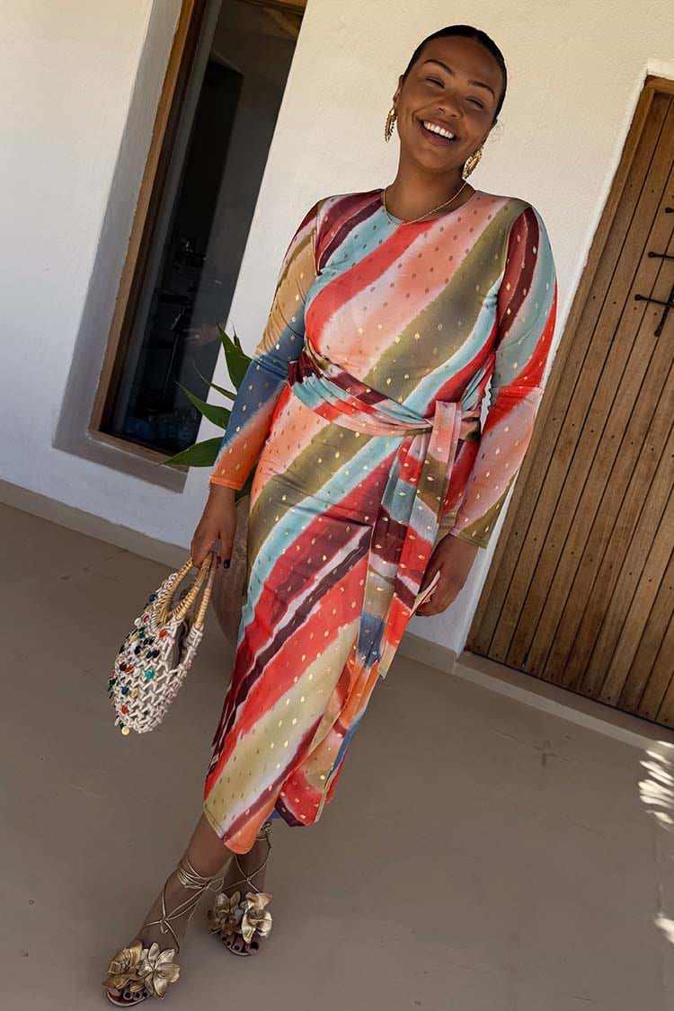 mesh stripe dress Sunset Stripe Mesh Midi Dress – Never Fully Dressed