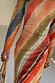 Thumbnail for Multicoloured Sunset Stripe Mesh Midi Dress with gold foil details and sheer long sleeves.