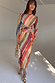 Thumbnail for Sunset Stripe Mesh Midi Dress featuring multicoloured diagonal stripes, gold foil dots and a wrap tie waist.