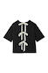 Black cotton t-shirt featuring three cream ribbon bows along the open back and dropped shoulders.