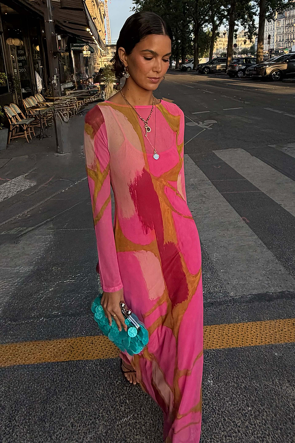 Pink & Olive Abstract Aria Mesh Dress