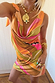 Green Abstract Leila Mini Dress featuring a cowl neckline and orange, pink and green print in stretch jersey.