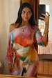 Abstract Scarf in a multi-colour print, styled as a multi-wear draped top with an off-the-shoulder neckline.