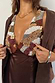 Thumbnail for Chocolate Beaded Allegra Dress detail highlighting multi-tonal hand-embellished beads on a brown satin bodice.