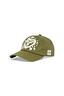 Olive green cotton Amara Cap featuring a white embroidered heart and floral graphic on the front.