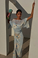 Blue Soleil Anais Dress featuring sun motifs, a sheer draped top, and a flowing satin-esque skirt.