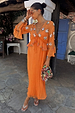 Apricot Embellished Ines Dress featuring mirror detailing and ruffled sleeves for a summer vacation look.