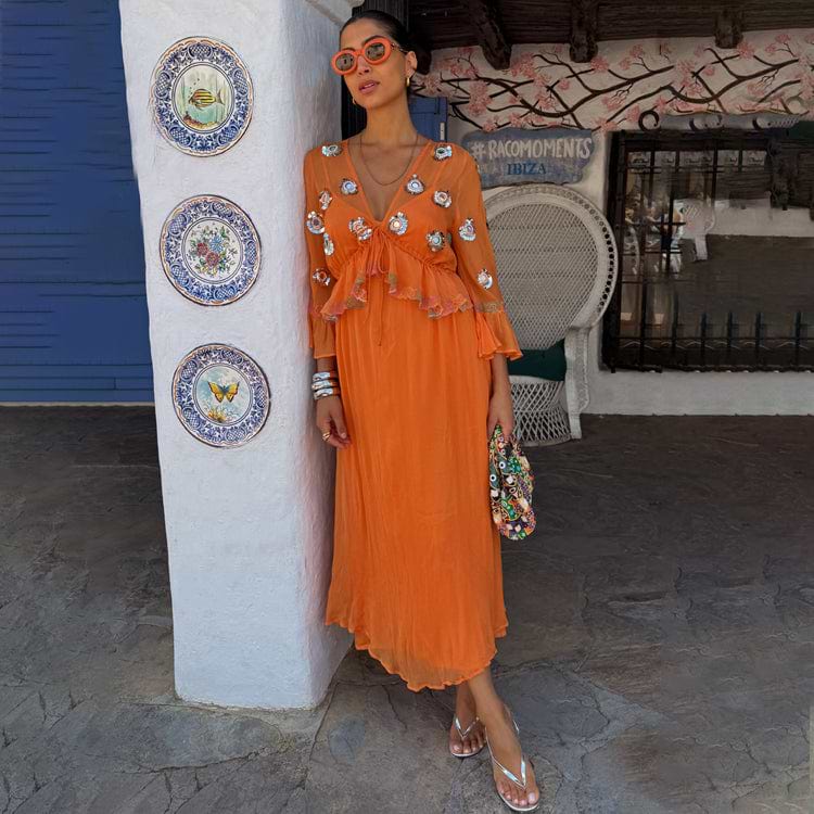 orange embroidered dress Apricot Embellished Ines – Never Fully Dressed Do Not Bleach Ellie Light Blue Mini meta45-54 Color:Smoky blue (SteelBlue)