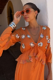 Apricot Embellished Ines Dress in orange with mirror detailing and a peplum hem.