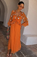 Thumbnail for Apricot Embellished Ines Dress in orange featuring mirror detailing, a peplum hem, and hand embroidery.