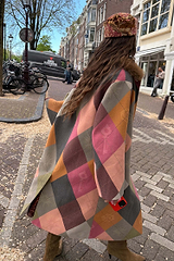 Argyle Wool Blend Long Coat