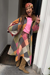 Argyle Wool Blend Long Coat