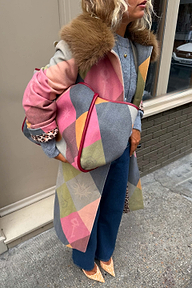 Argyle Wool Blend Long Coat