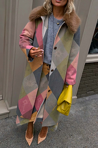 Argyle Wool Blend Long Coat
