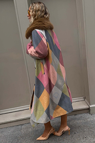 Argyle Wool Blend Long Coat