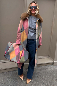 Argyle Wool Blend Long Coat