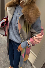 Argyle Wool Blend Long Coat