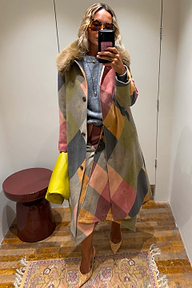 Argyle Wool Blend Long Coat