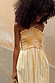 NFD Yellow Stripe Ashley Dress with sun motifs and a ruffled bandeau bodice in a cotton-linen blend.