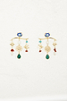 Gold plated Balearic Charm Earrings with iconic sun, bird, and blue eye motifs accented by semi-precious stones.
