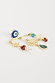Gold Plated Balearic Charm Earring with blue evil eye, sun motif, pearls, and colourful semi-precious stones.