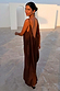 Chocolate Balloon Jumpsuit featuring a deep V back, draped silhouette and slim adjustable straps.