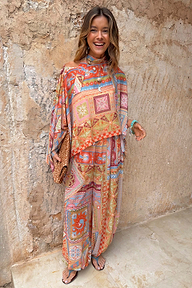 Dolce Vita Balloon Trousers with a multi-coloured tile print and wide-leg fit, styled as a matching co-ord.