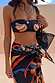 Banana Bandeau Bikini Top in black with colourful embroidered banana motifs and a coordinated multi-wear wrap sarong.