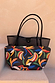 Black Mesh Tote Bag with leather straps and a colourful banana print detachable pouch, a vacation essential.