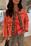 Multi-wear Red Bandana Reversible Jacket in quilted fabric with leopard print trim and silver popper fastenings.