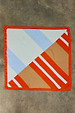 Multi Stripe Mix Bandana in viscose with orange, blue and tan diagonal stripes and a polka dot border.