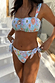 Blue Dreamer Tie Side Brief in a light blue sun and palm print, featuring adjustable side ties.