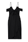 Black Cassie Dress featuring off-the-shoulder sleeves, a tie-front bust and wrap-style skirt in a linen blend.