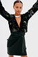Iconic Black Vegan Leather Mini Jaspre Skirt Petite paired with an embroidered cardigan.