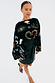 Black Vegan Leather Mini Jaspre Skirt styled with a celestial embroidered jumper and leopard print heels.