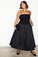 Black Lola Mid-axi Dress featuring a ruched jersey bodice, thin straps and a gathered cotton skirt.