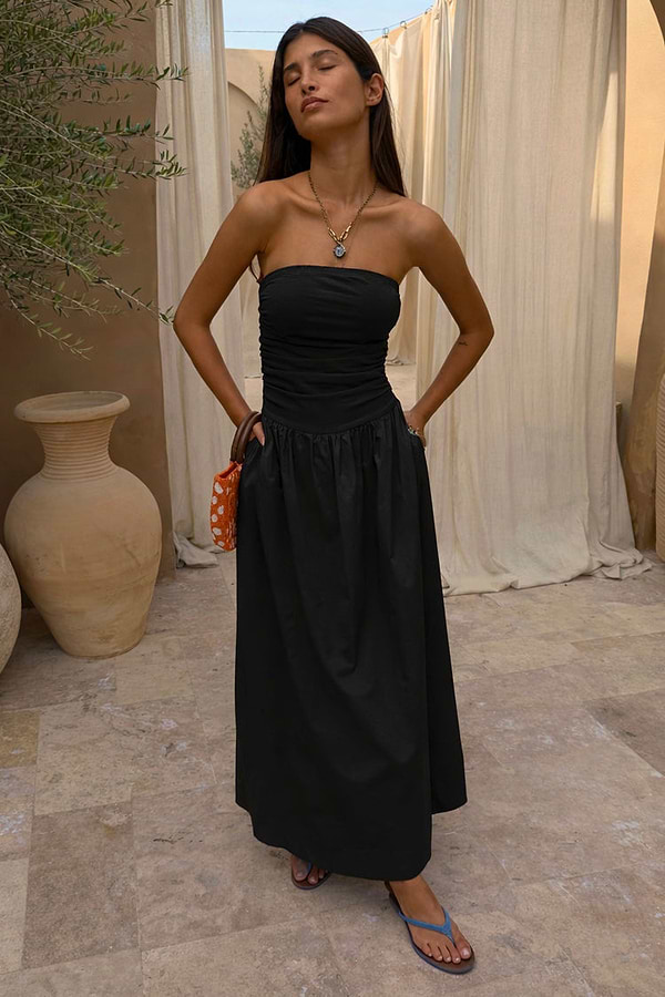 Black Lola Mid-axi Dress | Multi-wear, Detachable Straps