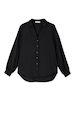 Black Miley Shirt with blouson sleeves and tortoise buttons in a lightweight, floaty silhouette.