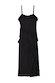 Black Molly midi dress with tiered ruffles on the neckline and skirt, thin straps and a side slit.