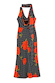 Black Poppy Sophie Dress with red poppy and polka dot prints, featuring a cowl neck and multi-wear scarf detail.