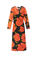 Black Poppy Aria Mesh Dress featuring bold red blooms on sheer black mesh with long sleeves and a midi cut.