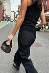 Wide leg Black Scallop Detail Jeans featuring scalloped back pockets for a London street style look.