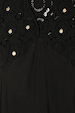 Black Crochet Shell Elodie Dress detail featuring gold shell charms on a crochet bodice and satin fabric.