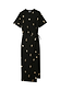 Black Shell Midi Leia Dress with gold shell print, short sleeves and a wrap skirt with tie fastening.