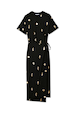 Black Shell Midi Leia Dress with gold shell print, short sleeves and a wrap skirt with tie fastening.